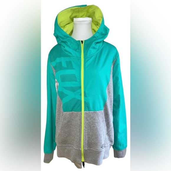Fox Tops - New MEGA RARE Fox Racing Ladies Teal, Grey & Lime Green Zip Hoodie XL 🦊